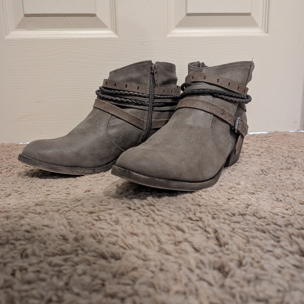 Maurices Charcoal Ankle Boots with Braided Strap
